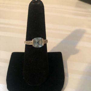 White gold blue zircon and diamond ring